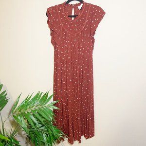 Universal Thread Rust Colored Dainty Floral Print Cottagecore Midi Dress M